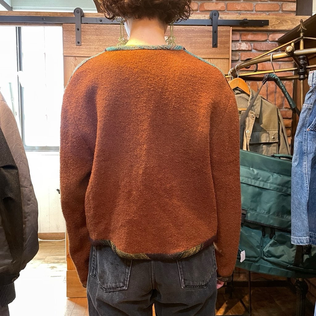 【古着】80s カラーライン ニットブルゾン レディース