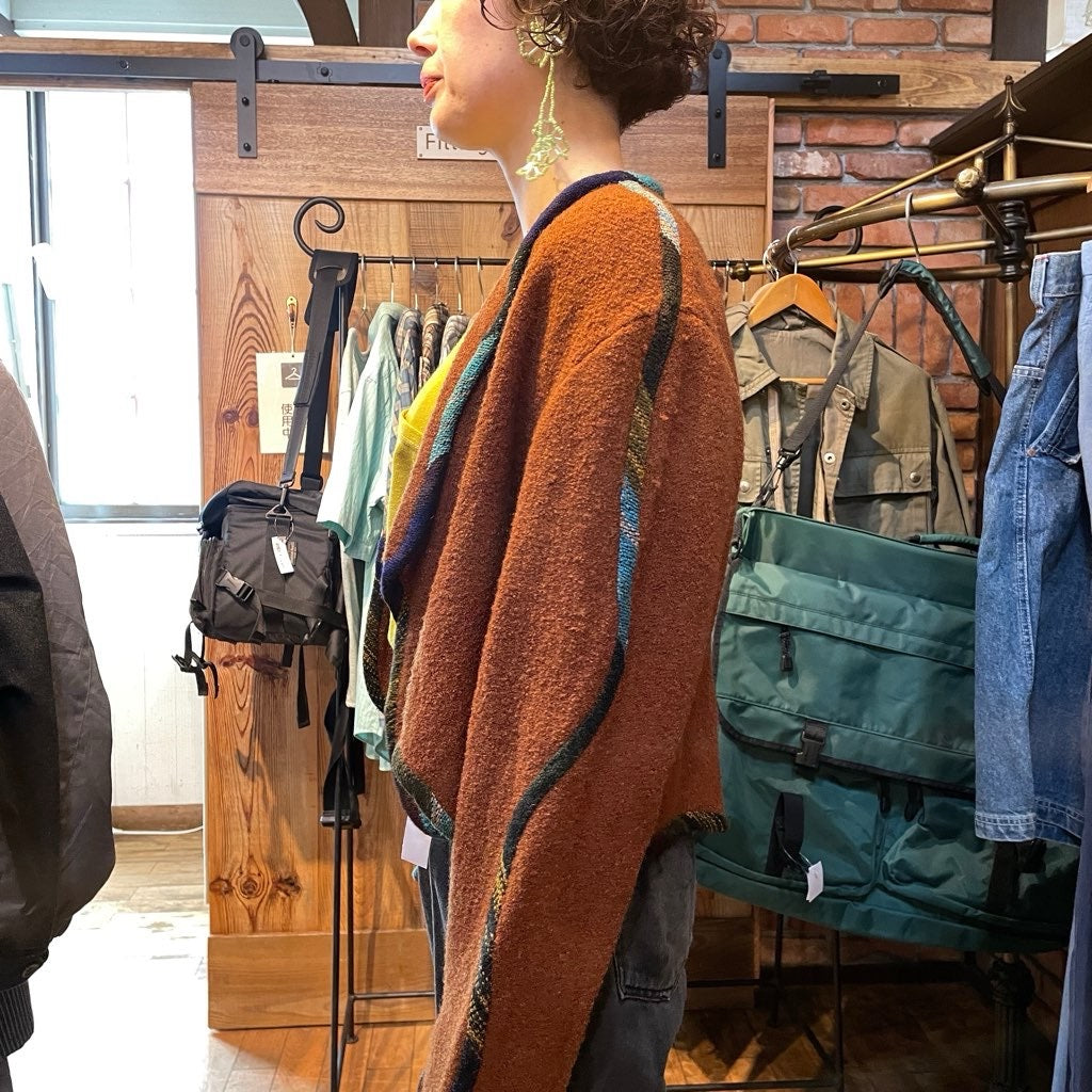 【古着】80s カラーライン ニットブルゾン レディース