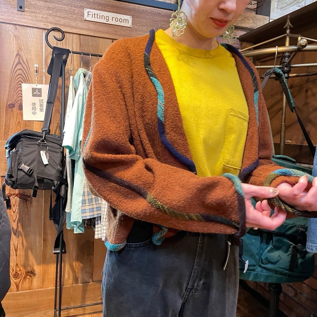 【古着】80s カラーライン ニットブルゾン レディース