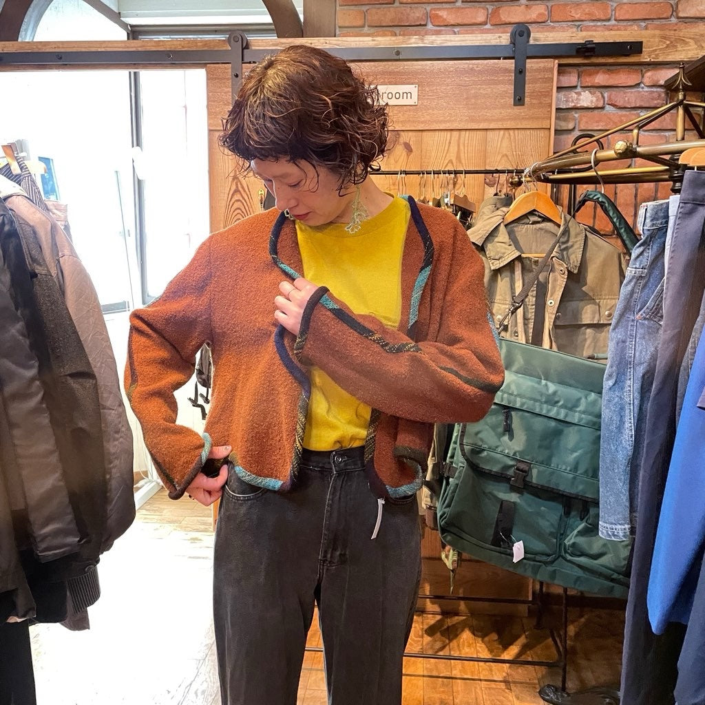 【古着】80s カラーライン ニットブルゾン レディース