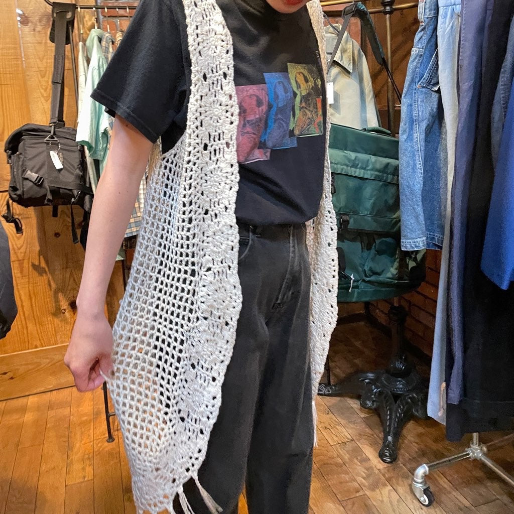 【古着】クロシェ編みカーディガン 白色 ヴィンテージ