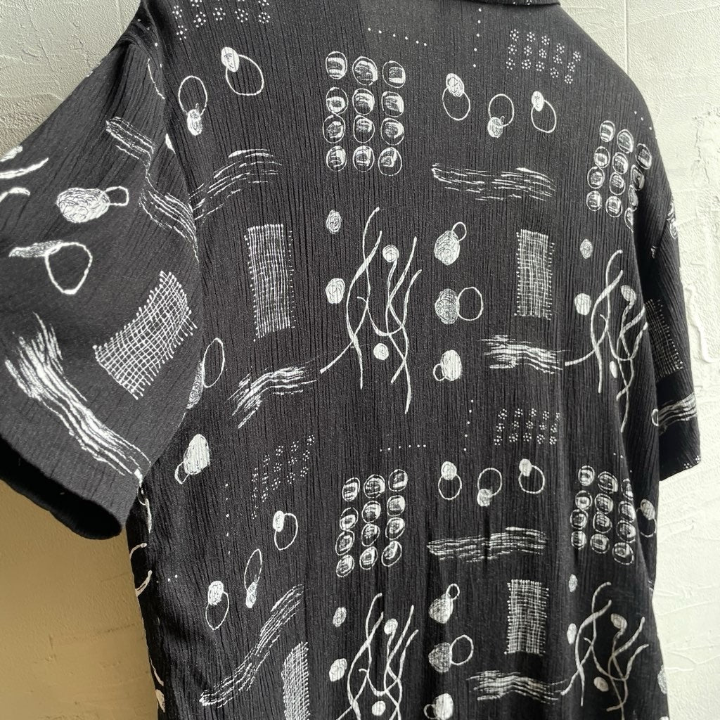 【古着】90s 総柄 サイケデリックシャツ シェルボタン ブラック
