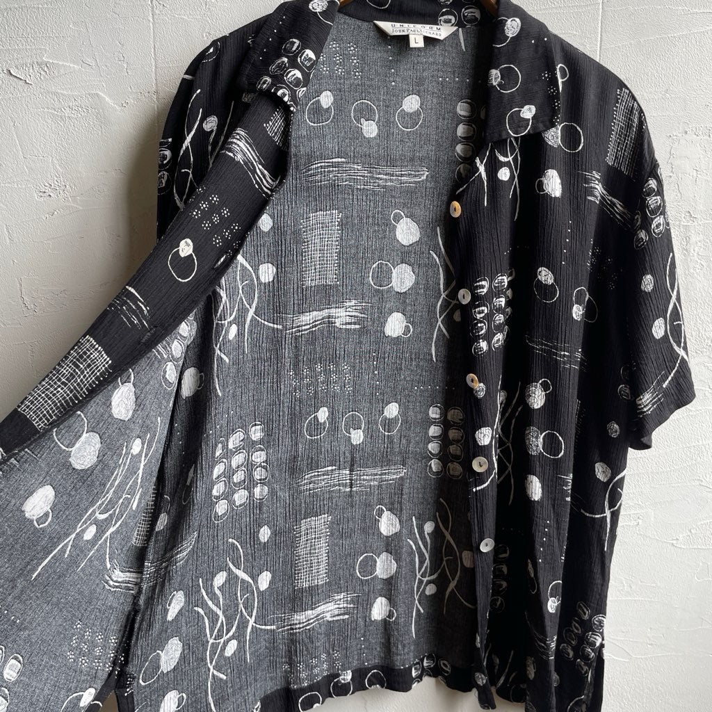 【古着】90s 総柄 サイケデリックシャツ シェルボタン ブラック