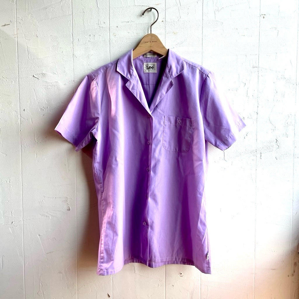 【古着】80s リー / Lee パープル オープンカラー半袖シャツ レディース アメリカ古着