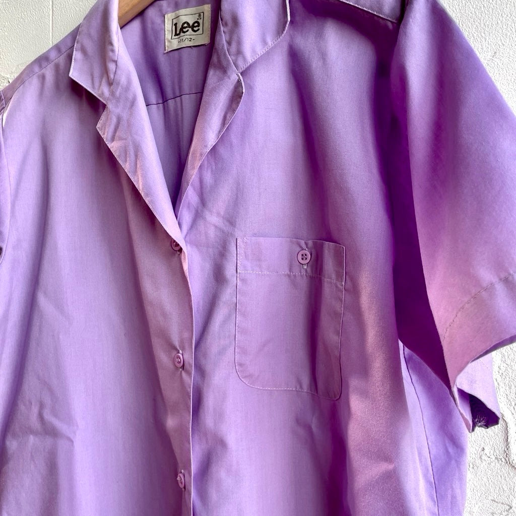 【古着】80s リー / Lee パープル オープンカラー半袖シャツ レディース アメリカ古着