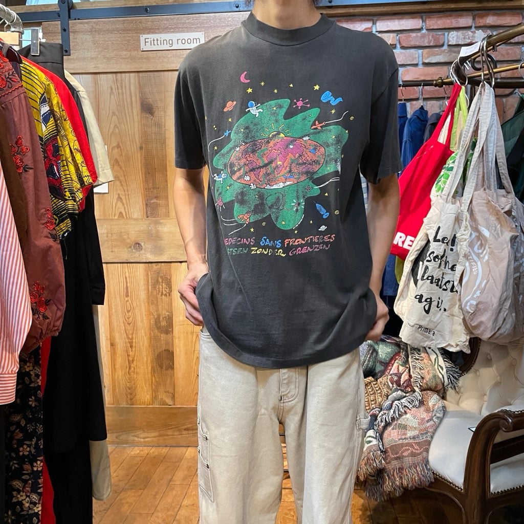 【古着】90s プリントTシャツ フェードブラック