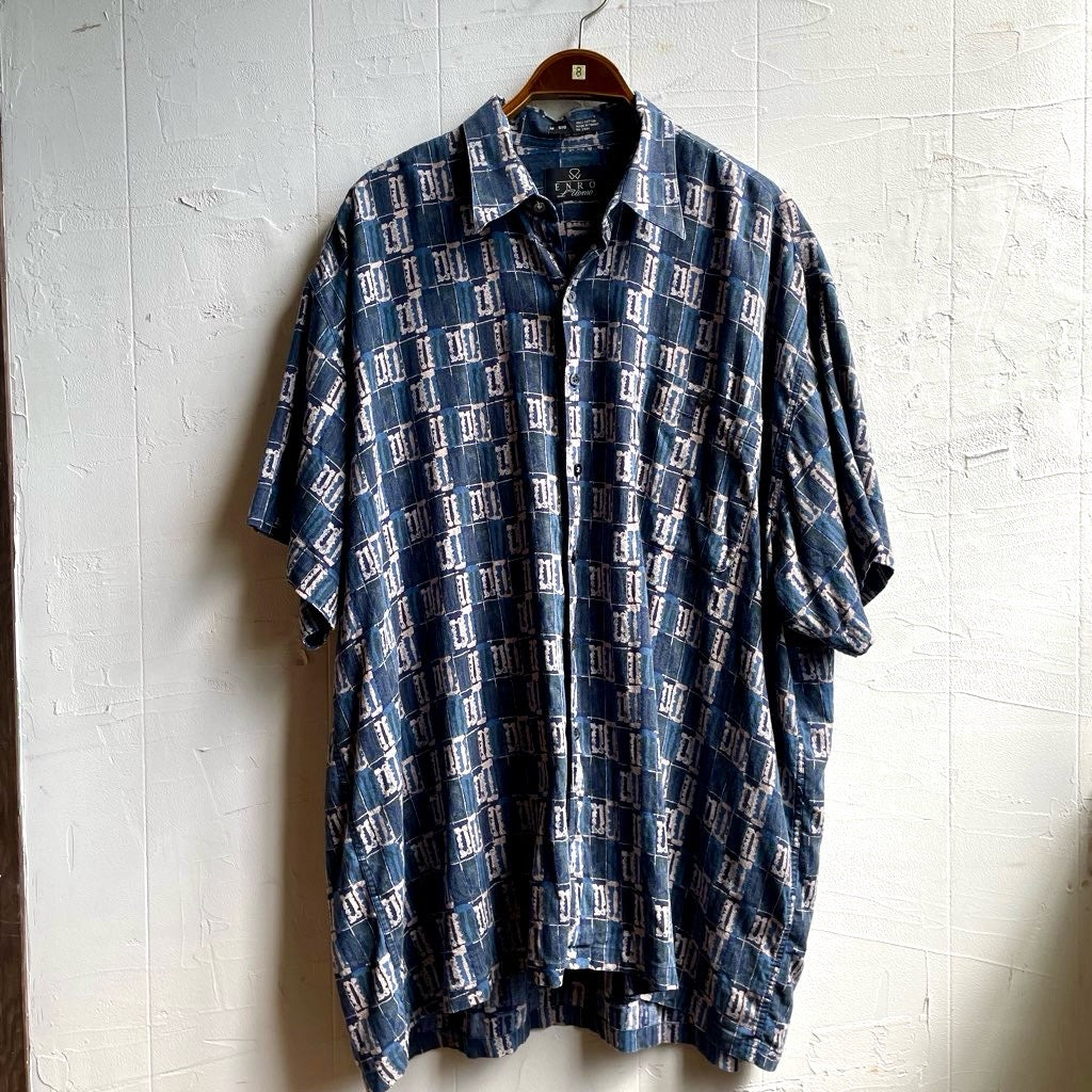 古着】90s ビッグアロハシャツ 総柄開襟シャツ 100%コットン 安い 中古 