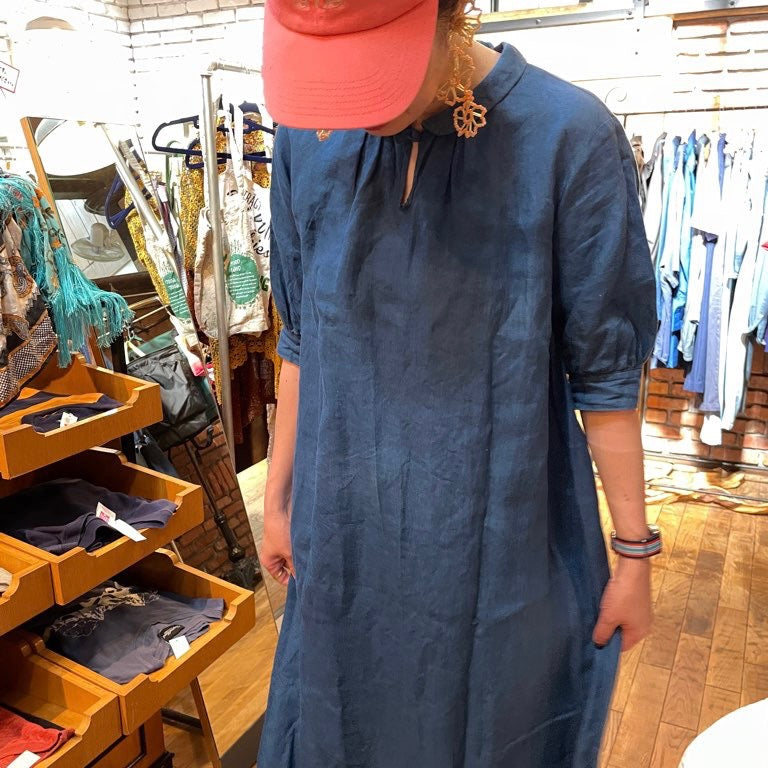 【古着】アトリエナルセ / atelier naruse リネンファーマーズワンピ / linen farmers one-piece ブルー