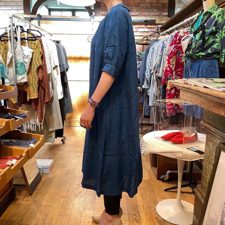 【古着】アトリエナルセ / atelier naruse リネンファーマーズワンピ / linen farmers one-piece ブルー