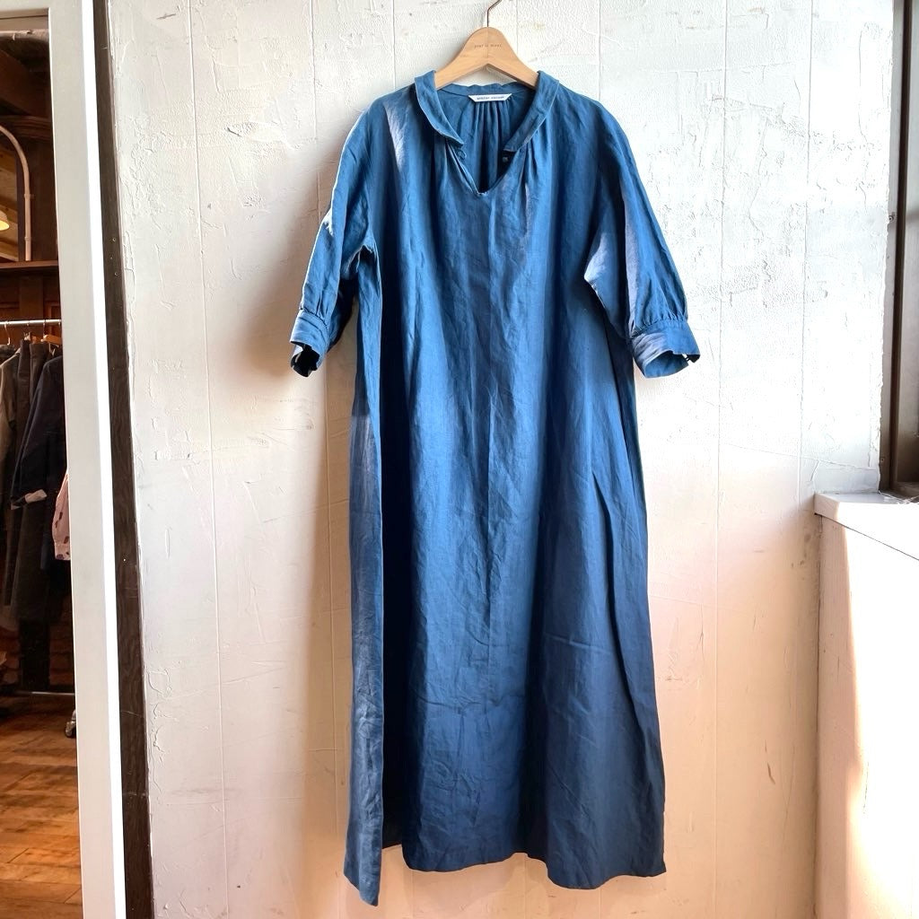 【古着】アトリエナルセ / atelier naruse リネンファーマーズワンピ / linen farmers one-piece ブルー