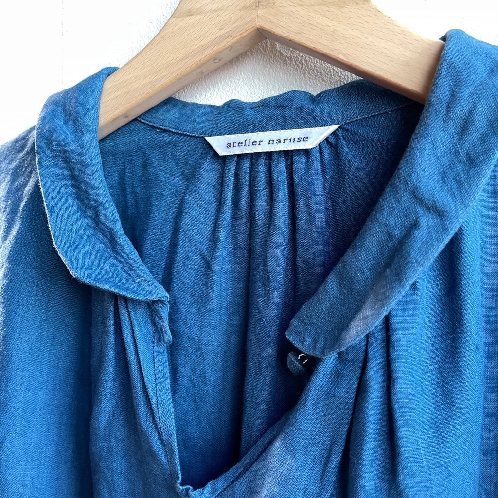 【古着】アトリエナルセ / atelier naruse リネンファーマーズワンピ / linen farmers one-piece ブルー