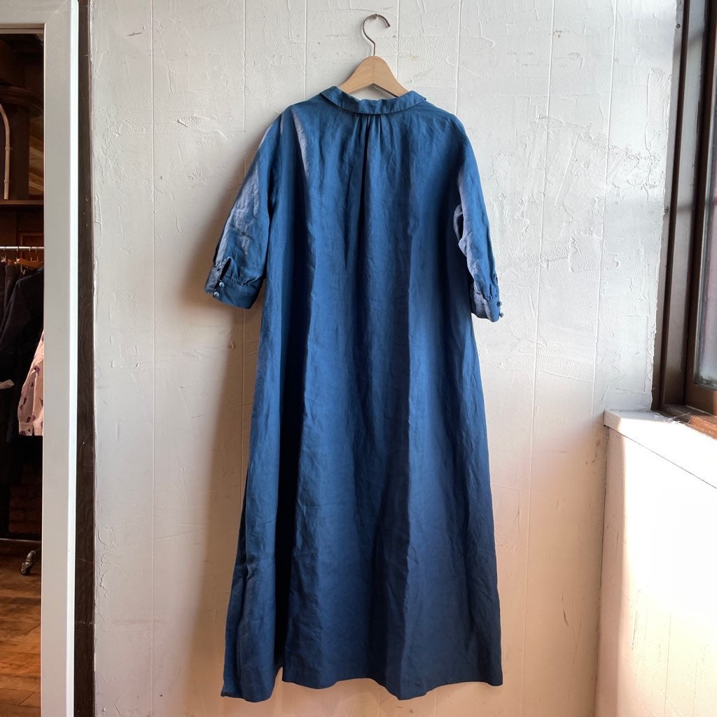 【古着】アトリエナルセ / atelier naruse リネンファーマーズワンピ / linen farmers one-piece ブルー
