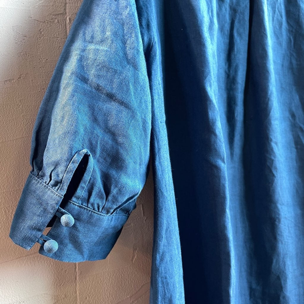 【古着】アトリエナルセ / atelier naruse リネンファーマーズワンピ / linen farmers one-piece ブルー