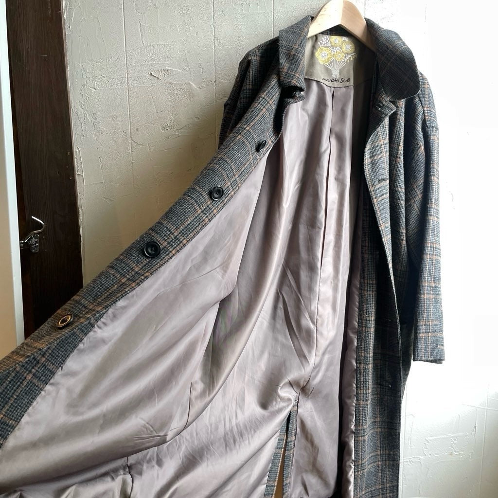 【古着】マーブルシュッド / marble SUD ウール混チェック柄コート ステンカラーコート チャコール