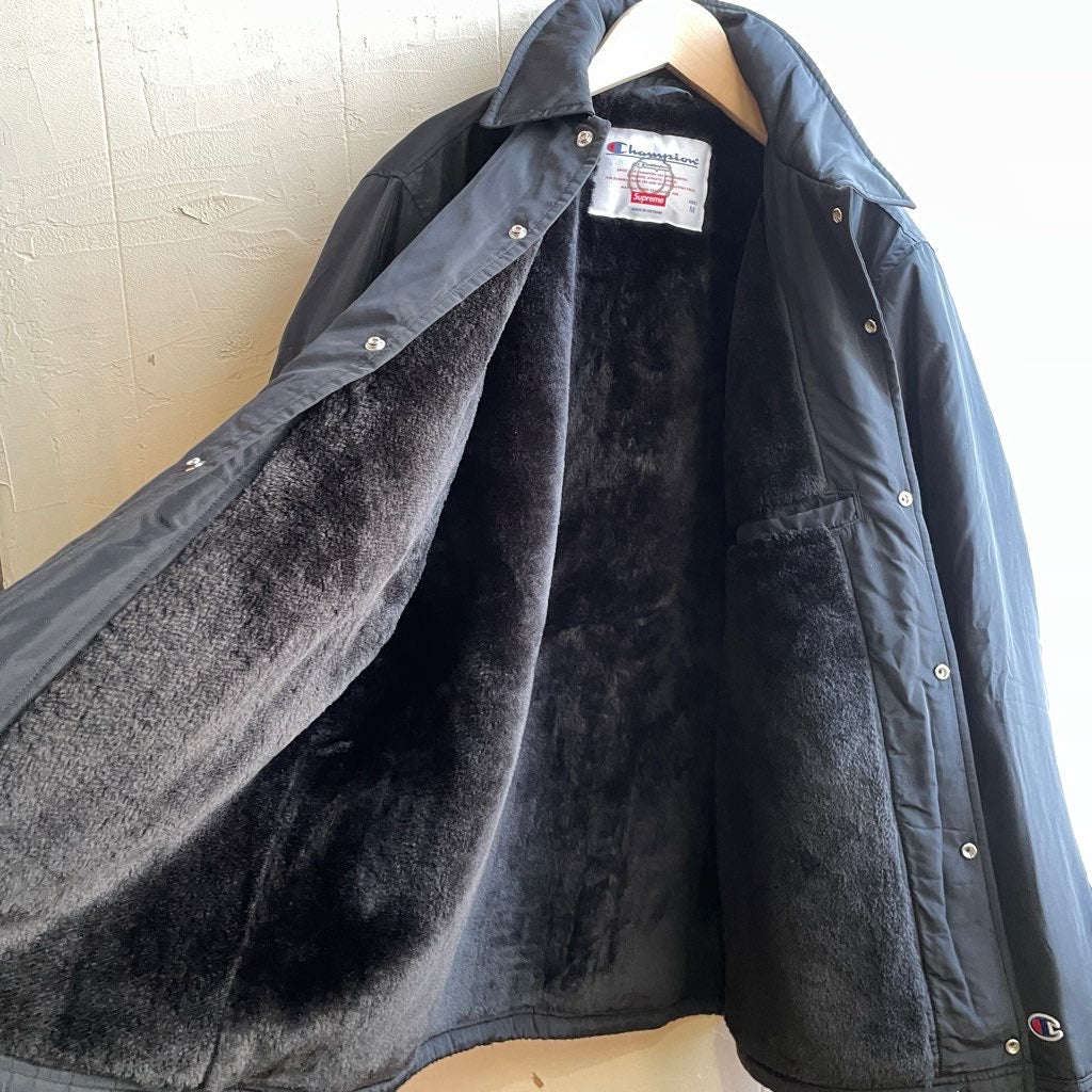 【古着】Supreme x champion 18AW コーチジャケット 裏ボア ブラック アウター