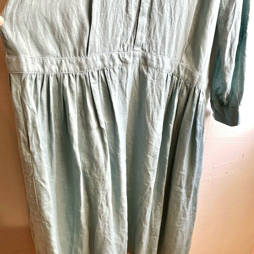 【古着】アトリエナルセ / atelier naruse リネンシャツギャザーワンピース / shirt gather one-piece アクアブルー / aqua blue