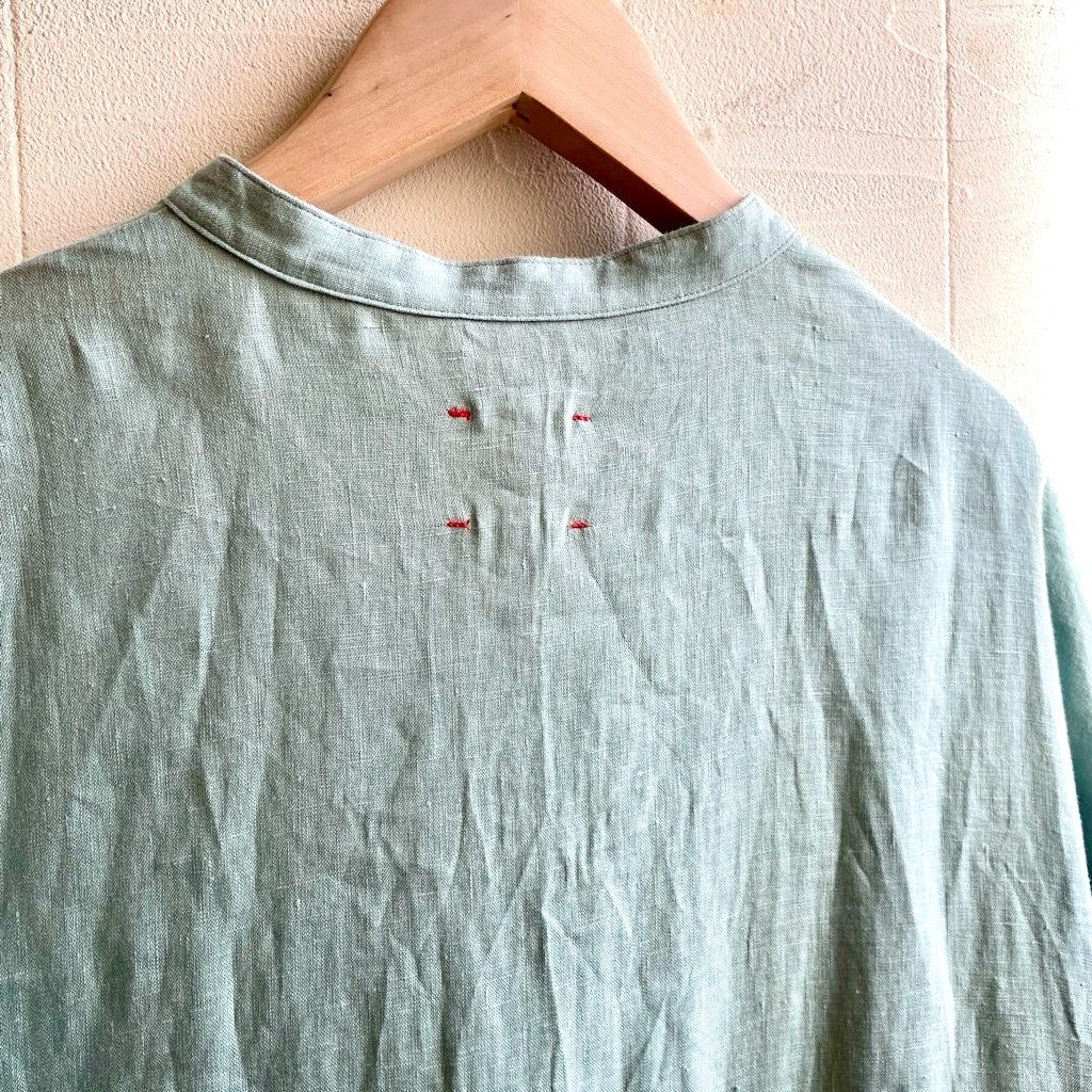 【古着】アトリエナルセ / atelier naruse リネンシャツギャザーワンピース / shirt gather one-piece アクアブルー / aqua blue