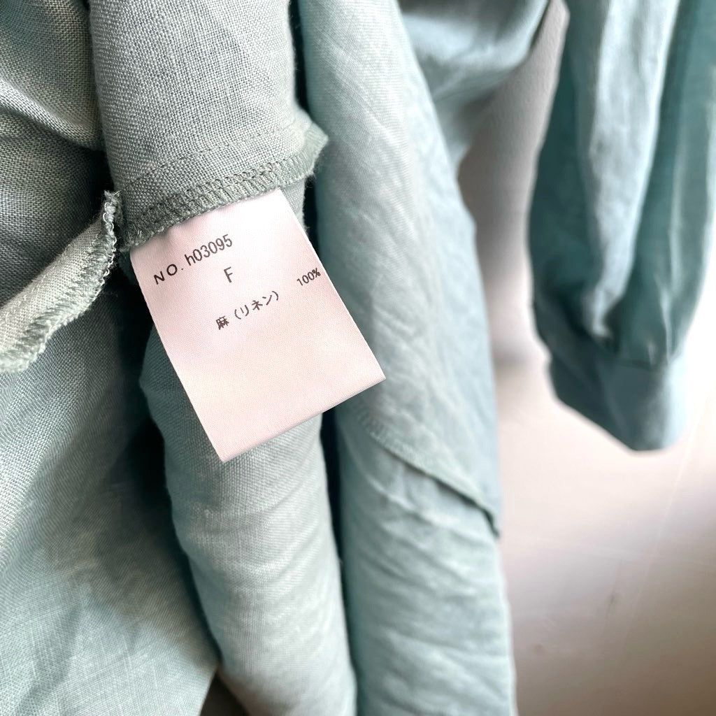【古着】アトリエナルセ / atelier naruse リネンシャツギャザーワンピース / shirt gather one-piece アクアブルー / aqua blue