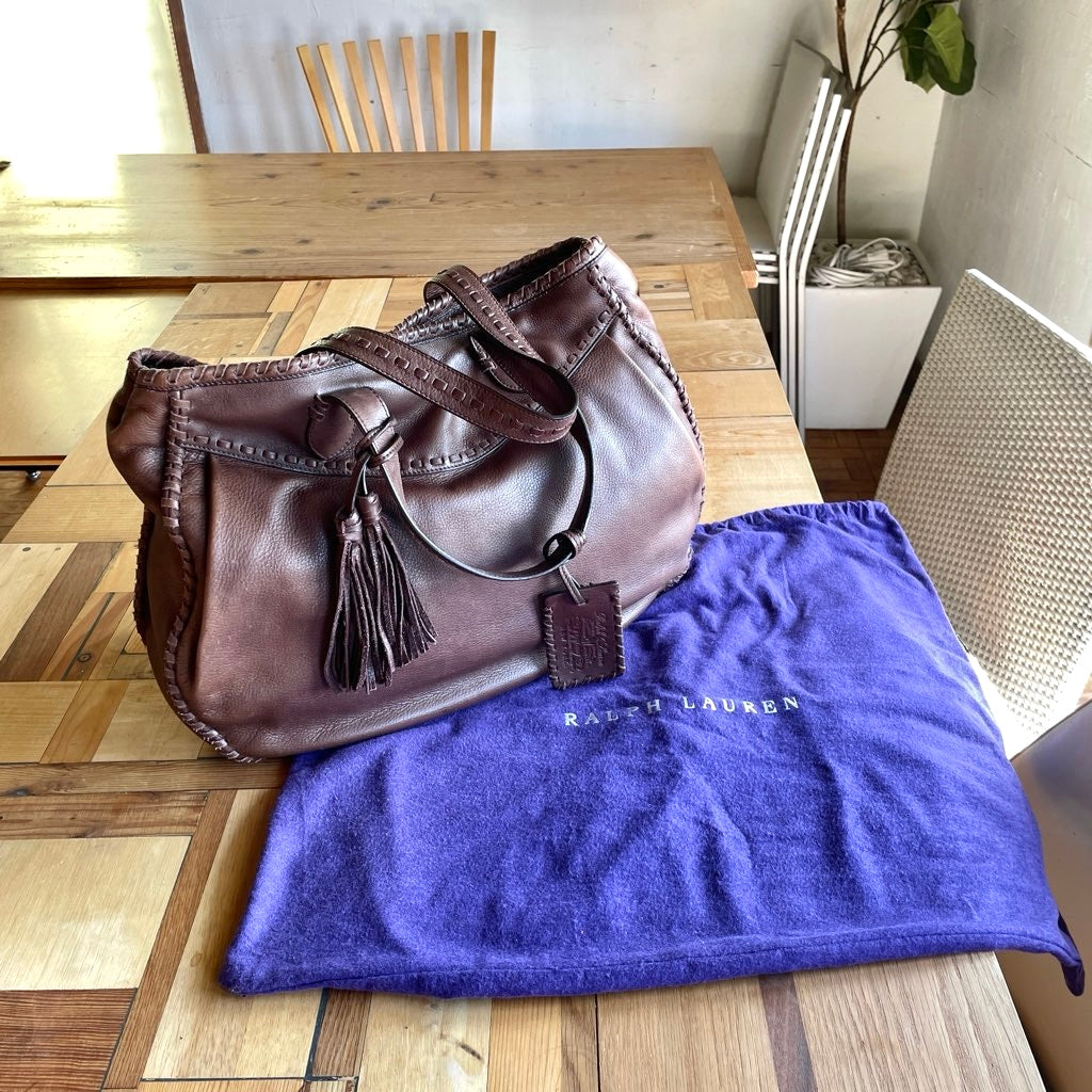 【古着】 ラルフローレン / RALPH LAUREN レザーバッグ トートバッグ 保存袋付き