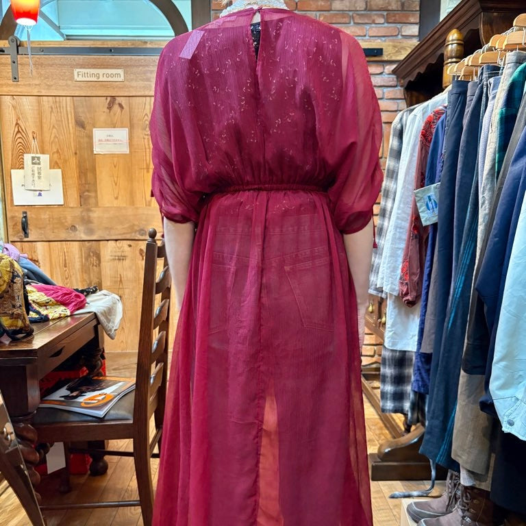 【古着】シースルー ボルドーワンピース レディース