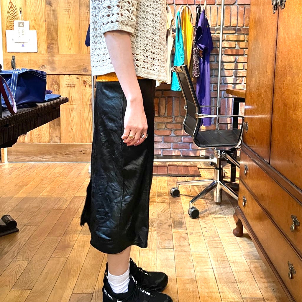 【古着】90s フェイクレザースカート ブラック Leather Skirt
