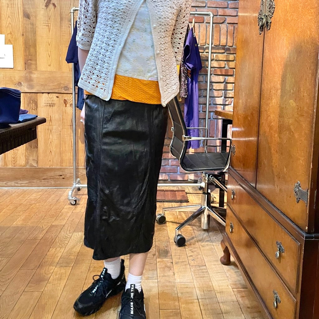 【古着】90s フェイクレザースカート ブラック Leather Skirt