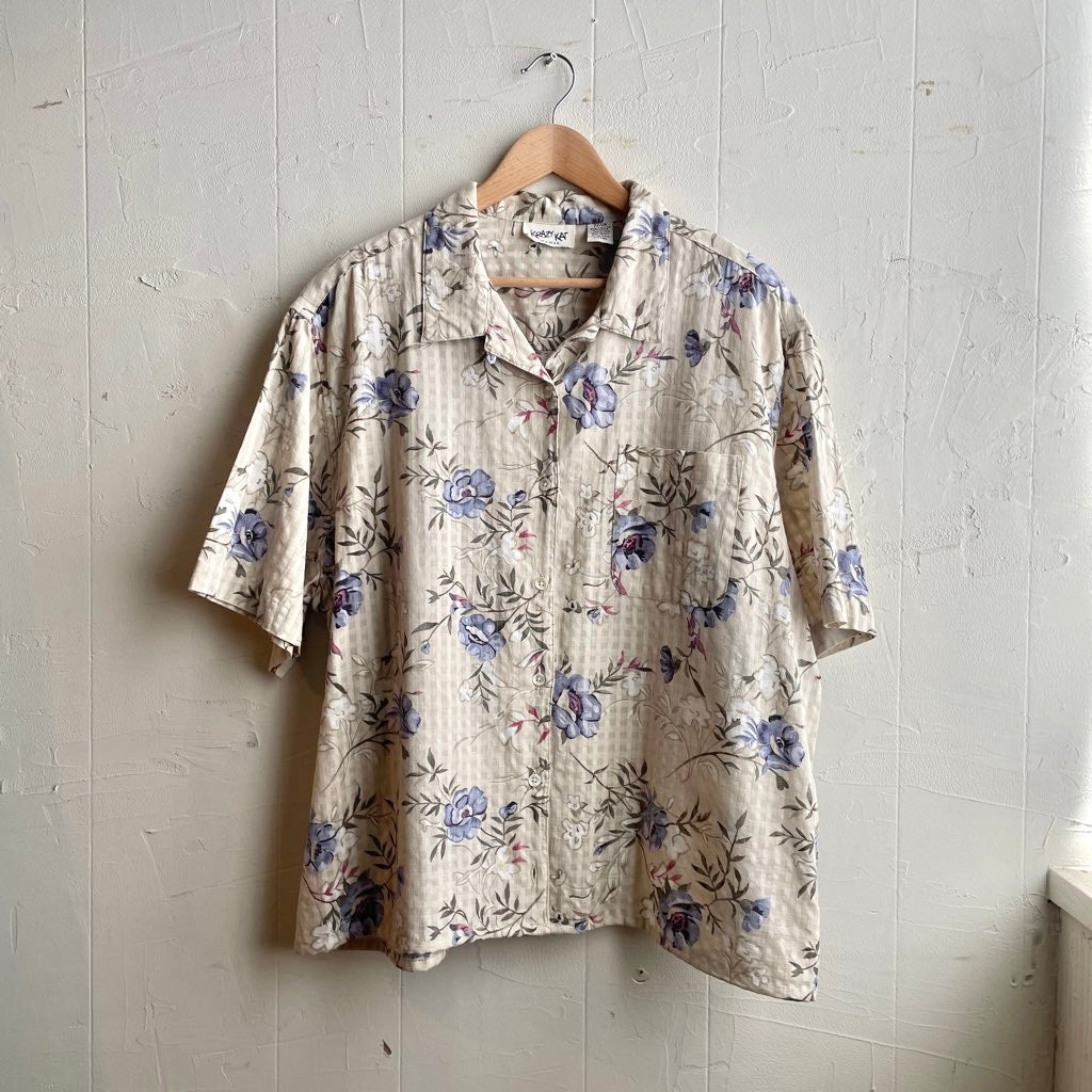 古着】90s ビッグアロハシャツ 総柄開襟シャツ 100%コットン 安い 中古 