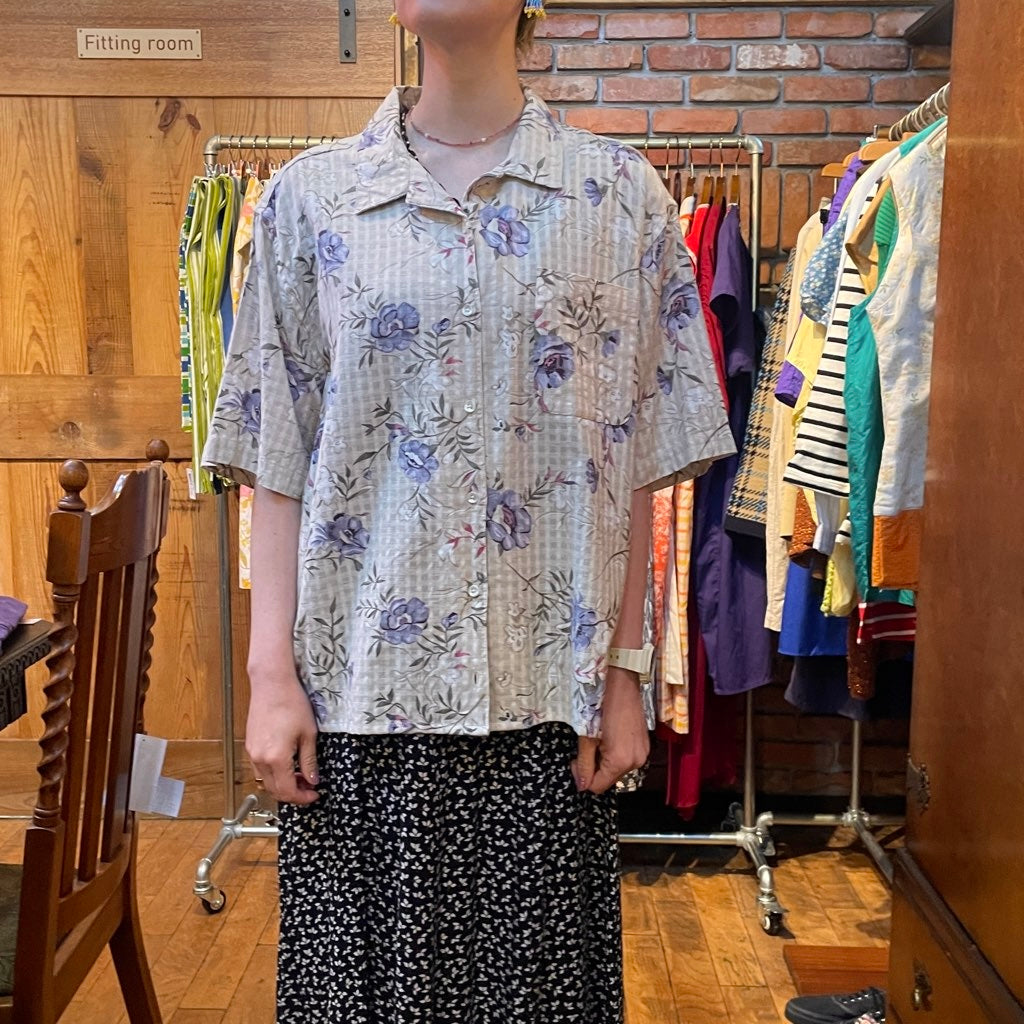 【古着】90s フラワープリント オープンカラーシャツ アロハシャツ 総柄開襟シャツ
