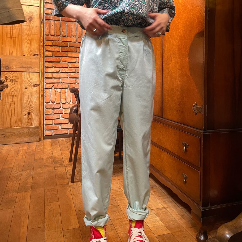 【古着】90s メディカルワークパンツ ミントグリーン ボタンフライ ユーロ古着