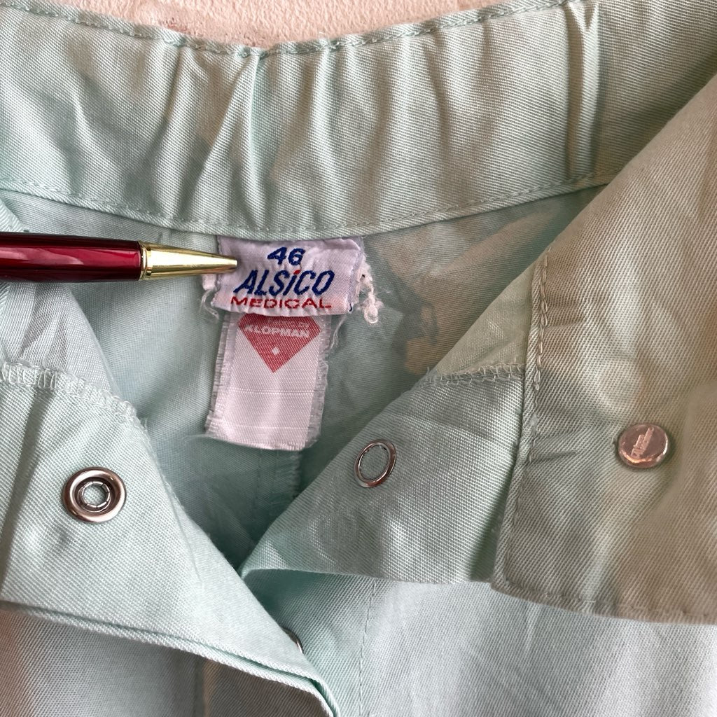 【古着】90s メディカルワークパンツ ミントグリーン ボタンフライ ユーロ古着