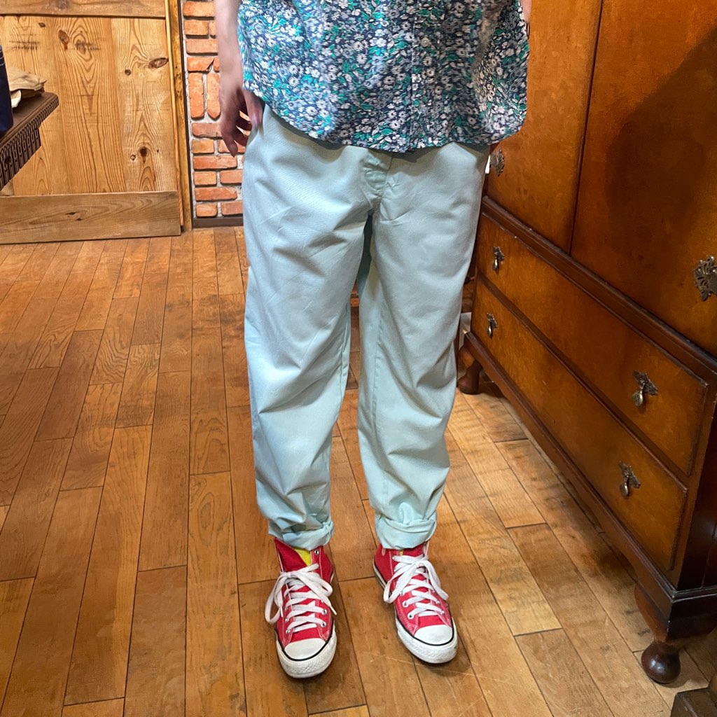 【古着】90s メディカルワークパンツ ミントグリーン ボタンフライ ユーロ古着