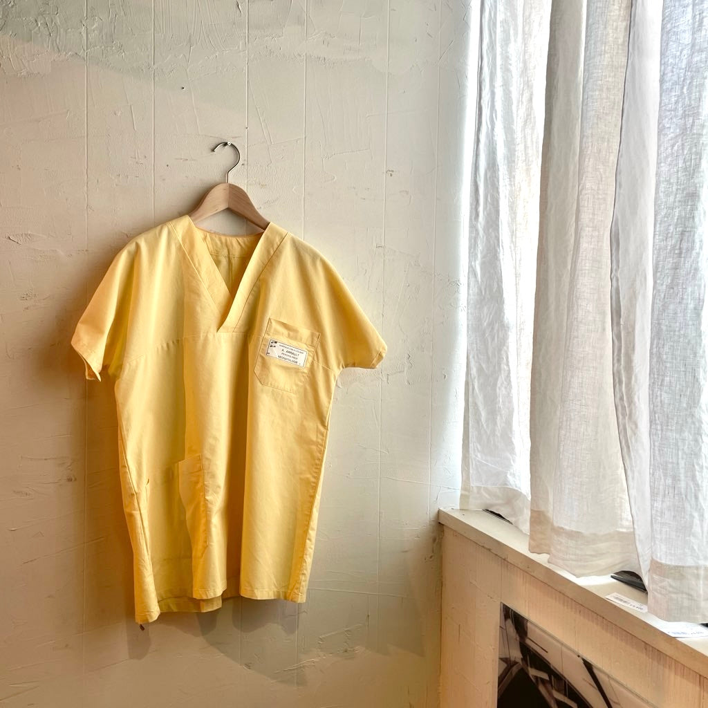 【古着】フランス メディカルシャツ トップス イエロー スクラブトップ ユーロ古着