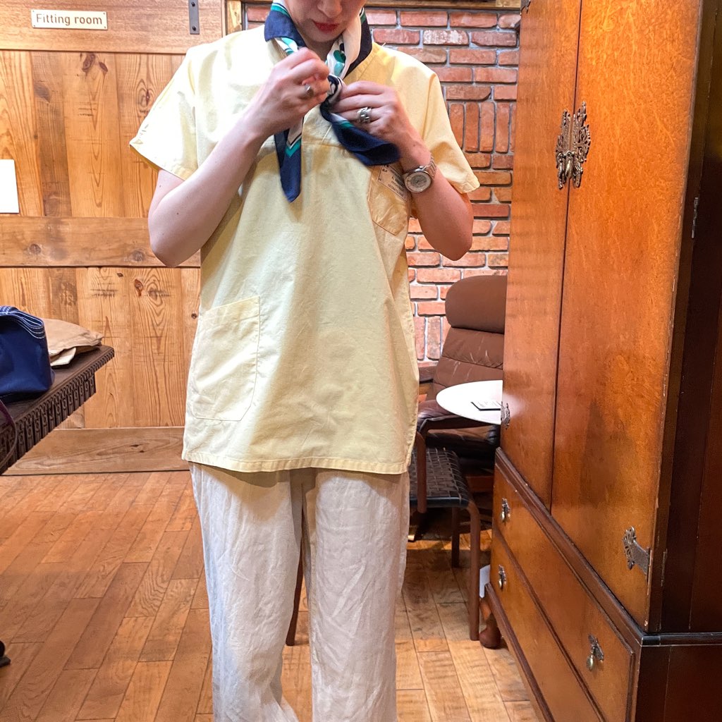 【古着】フランス メディカルシャツ トップス イエロー スクラブトップ ユーロ古着