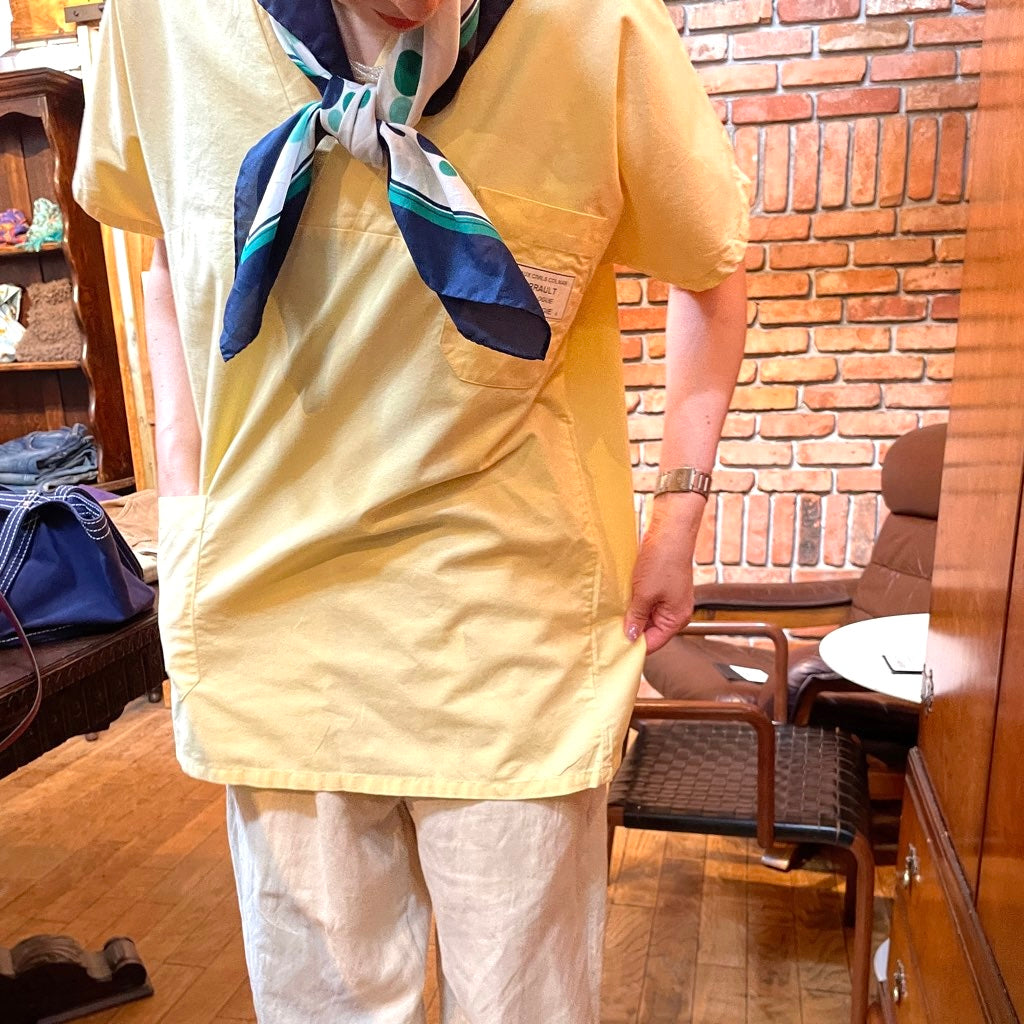 【古着】フランス メディカルシャツ トップス イエロー スクラブトップ ユーロ古着