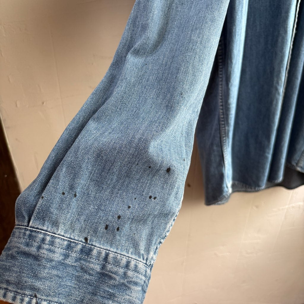【古着】Eddie Bauer 90's デニムシャツ ノーカラーシャツ