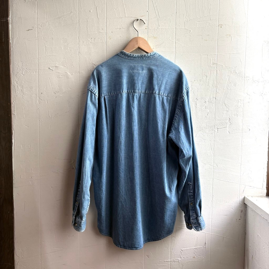 【古着】Eddie Bauer 90's デニムシャツ ノーカラーシャツ