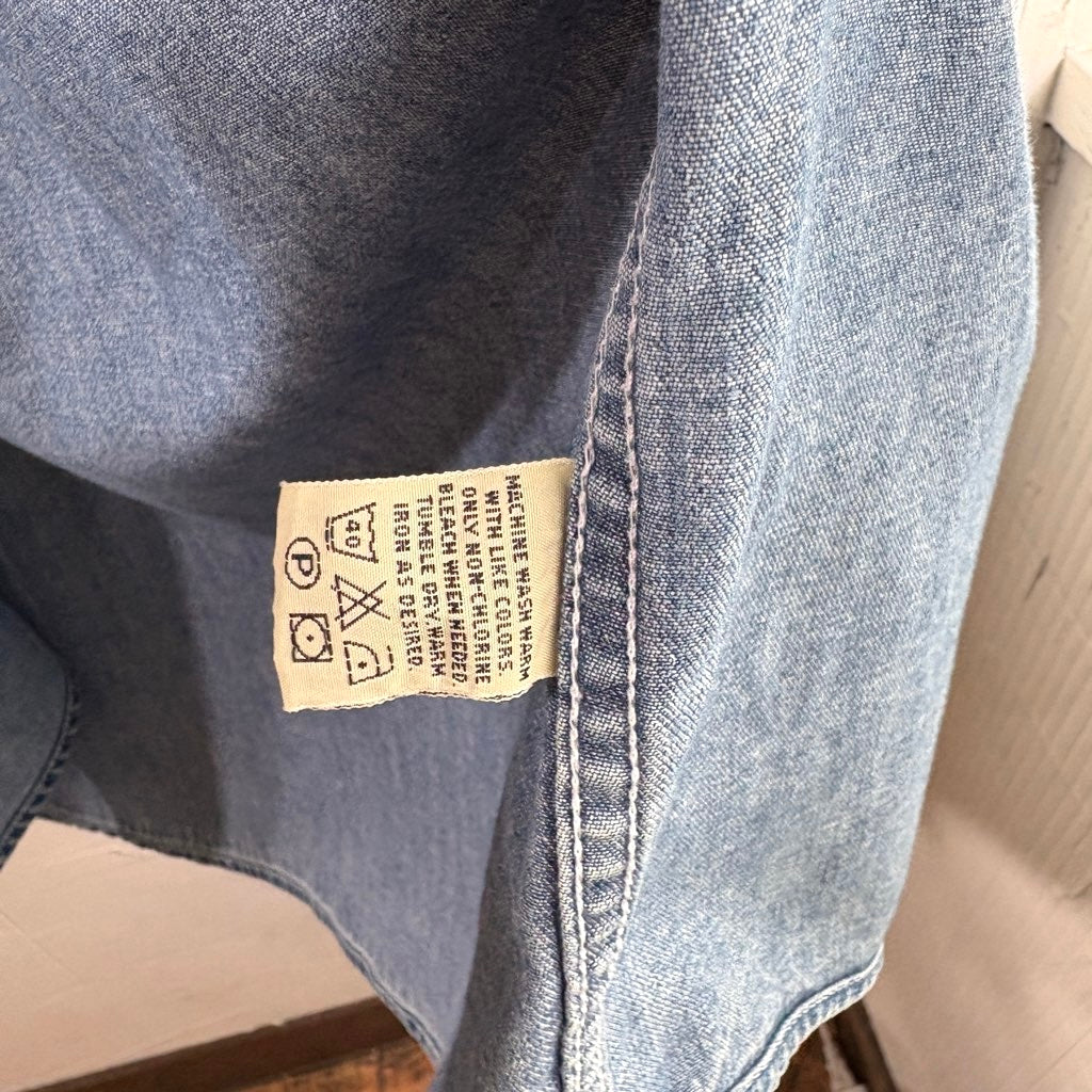 【古着】Eddie Bauer 90's デニムシャツ ノーカラーシャツ