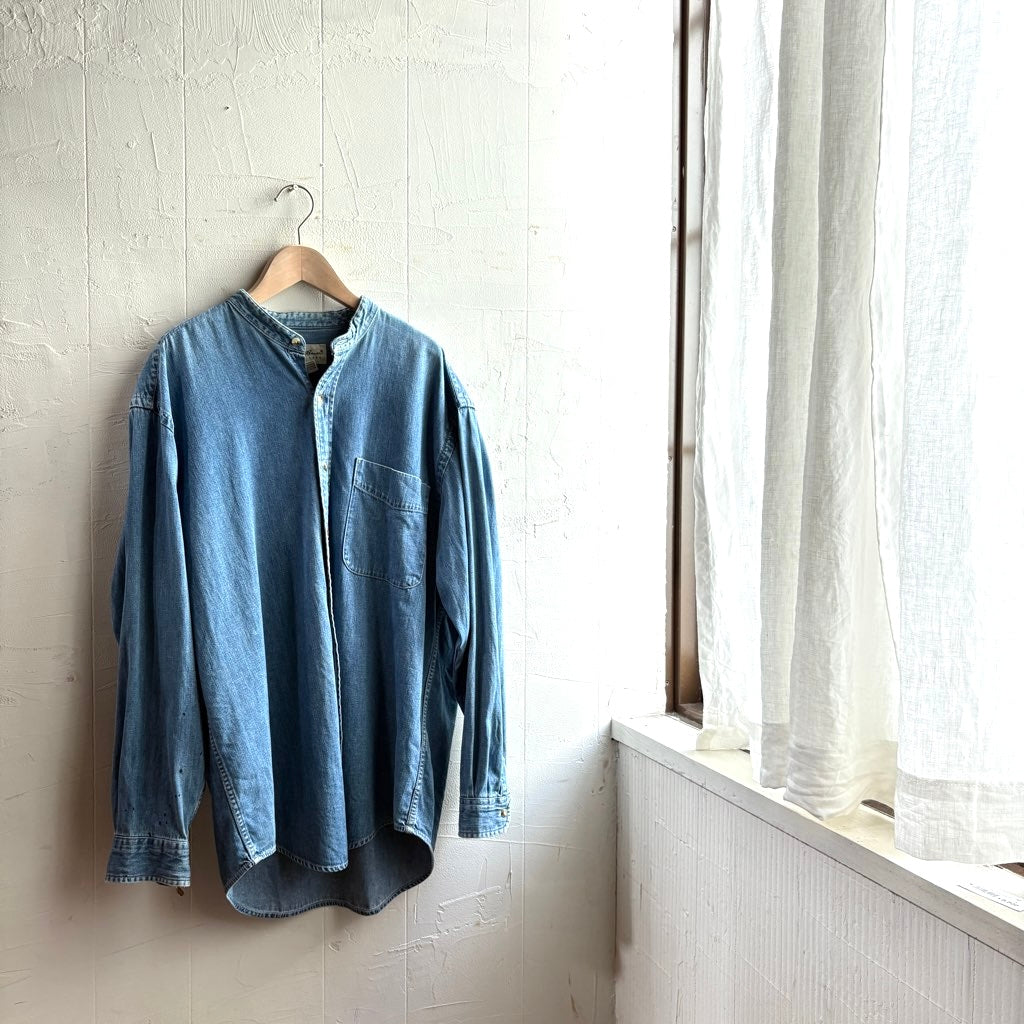 【古着】Eddie Bauer 90's デニムシャツ ノーカラーシャツ