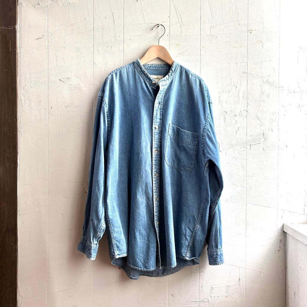【古着】Eddie Bauer 90's デニムシャツ ノーカラーシャツ