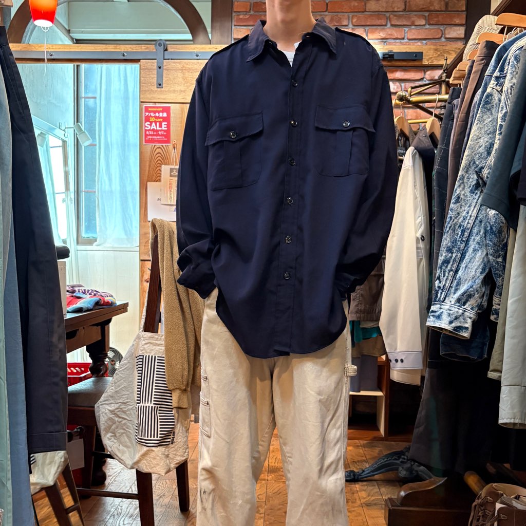 【古着】70's オフィサーシャツ ミリタリー 長袖 メンズ ネイビー