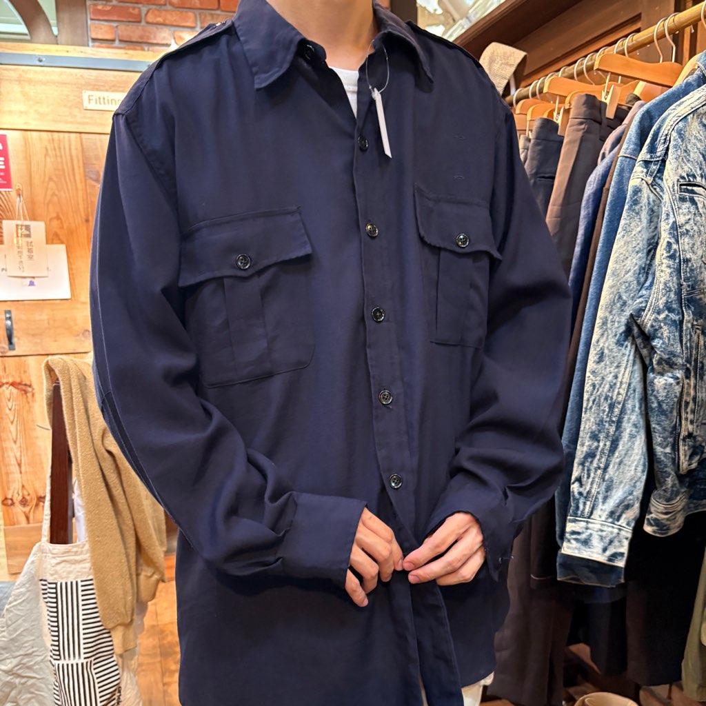 【古着】70's オフィサーシャツ ミリタリー 長袖 メンズ ネイビー