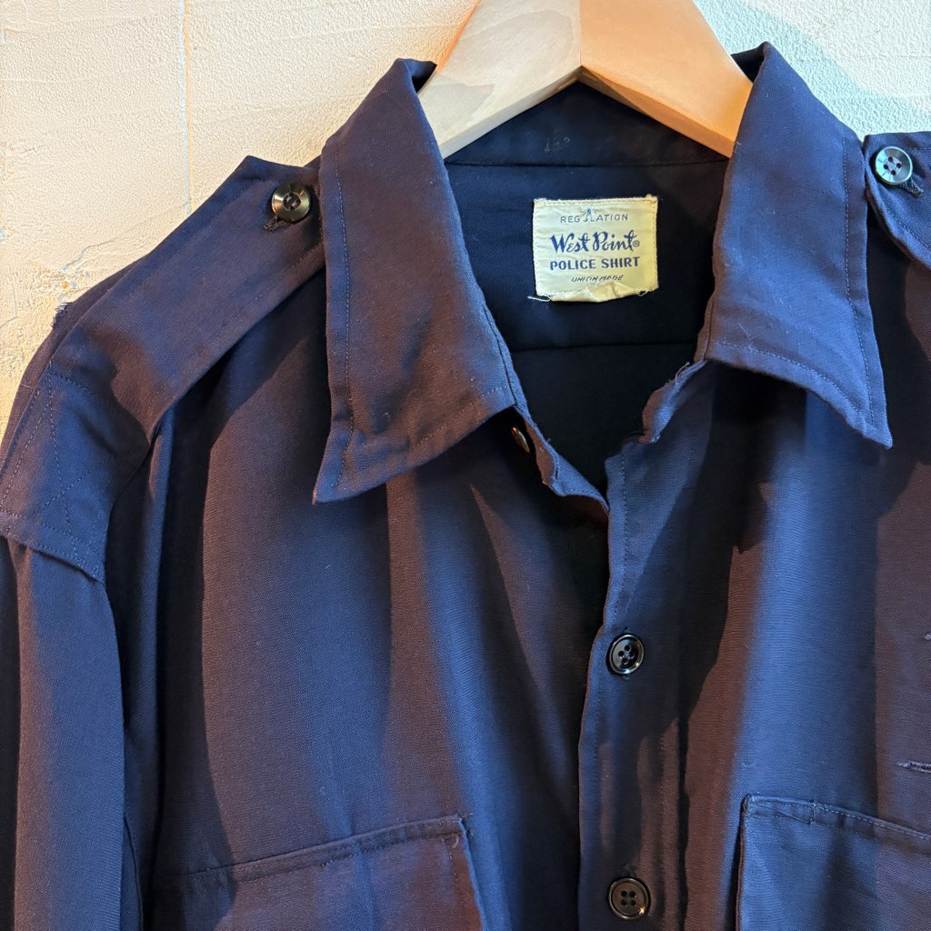 【古着】70's オフィサーシャツ ミリタリー 長袖 メンズ ネイビー