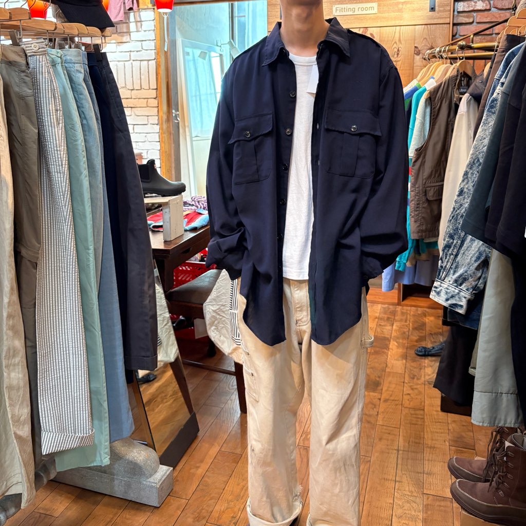 【古着】70's オフィサーシャツ ミリタリー 長袖 メンズ ネイビー