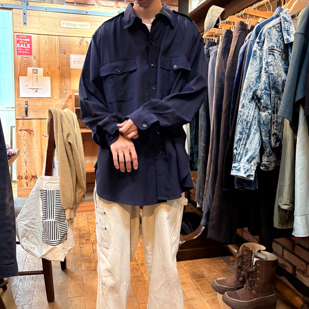 【古着】70's オフィサーシャツ ミリタリー 長袖 メンズ ネイビー