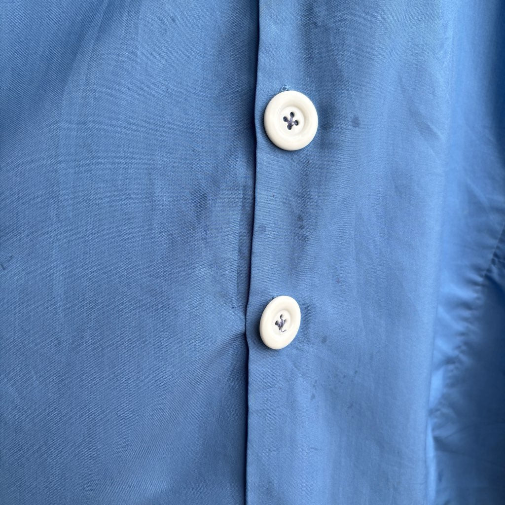 【古着】ブルー ヴィンテージシャツ 開襟シャツ ユーロ EURO VINTAGE