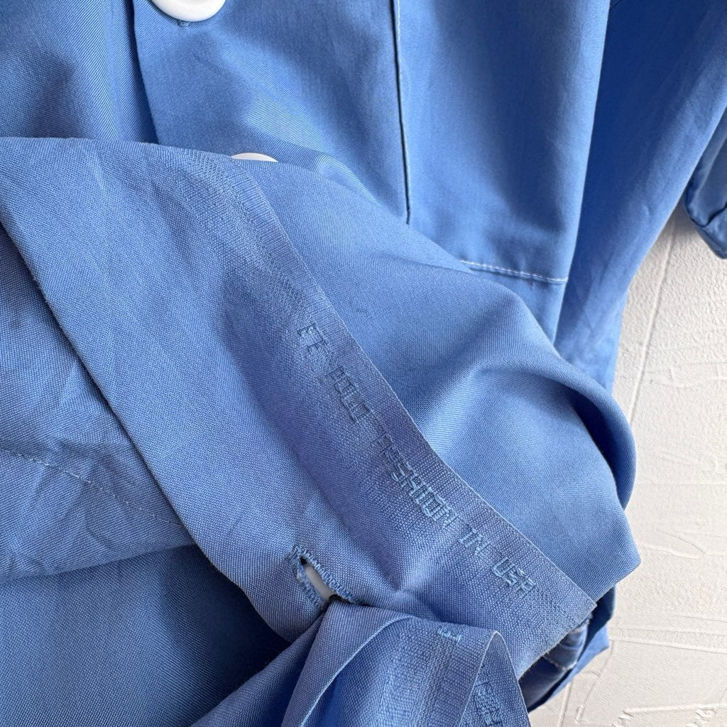 【古着】ブルー ヴィンテージシャツ 開襟シャツ ユーロ EURO VINTAGE