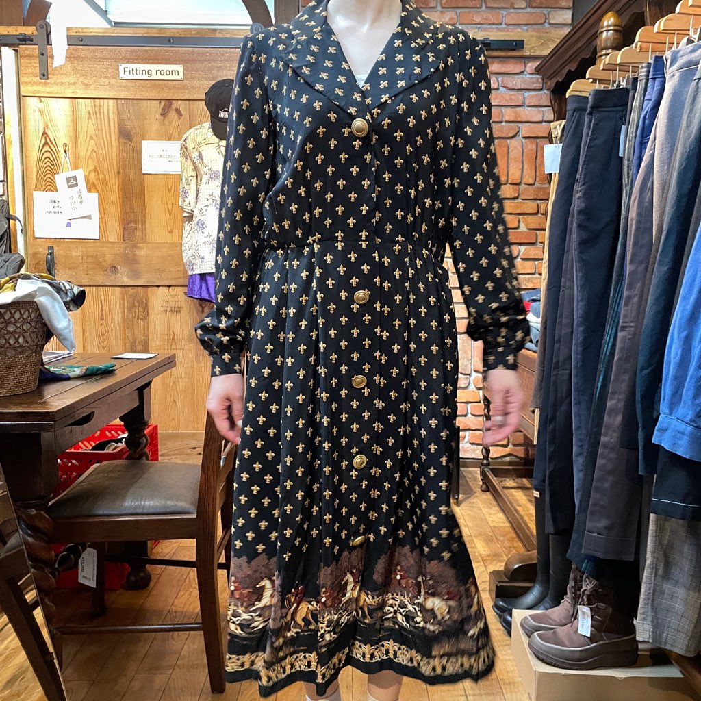 【古着】80s ヴィンテージ フルール・ド・リスパターン ワンピース レディース ホース柄