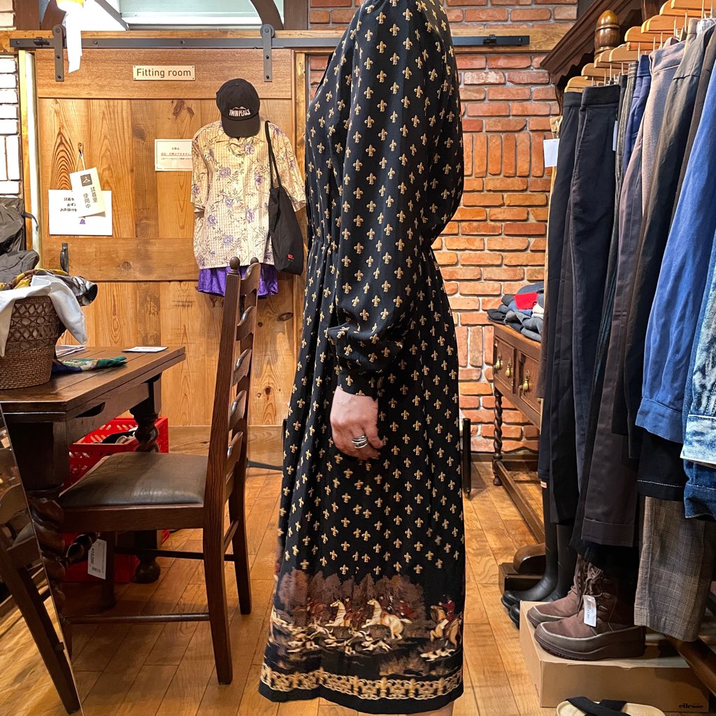 【古着】80s ヴィンテージ フルール・ド・リスパターン ワンピース レディース ホース柄