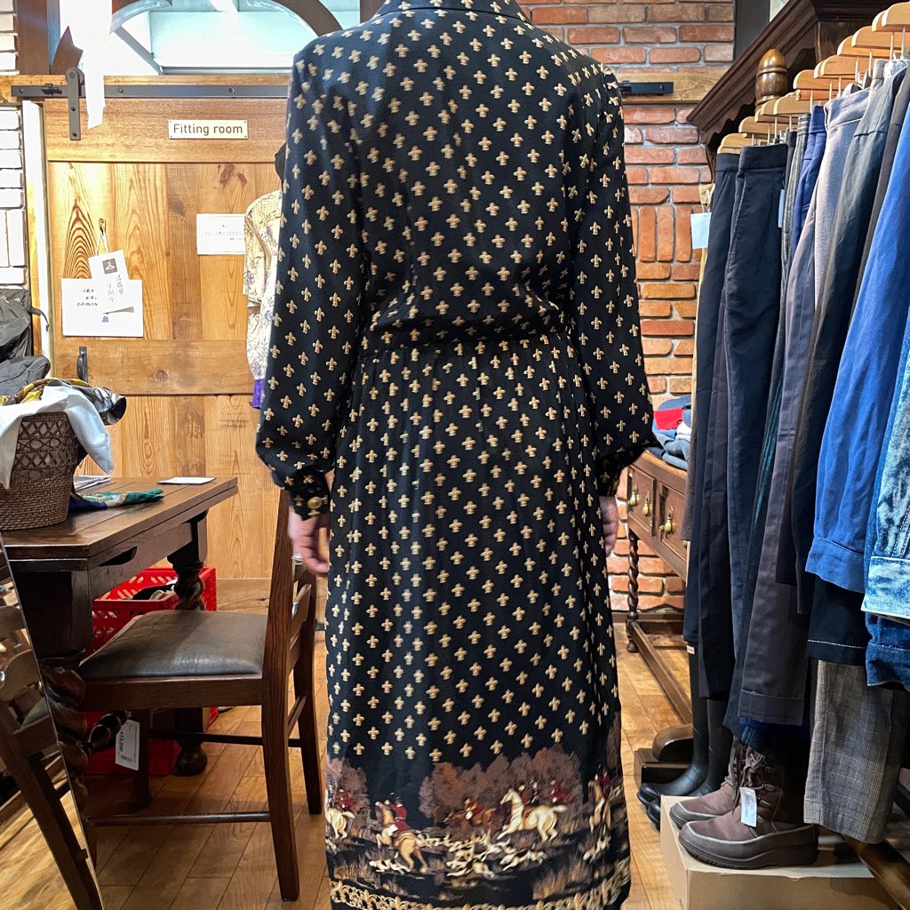 【古着】80s ヴィンテージ フルール・ド・リスパターン ワンピース レディース ホース柄