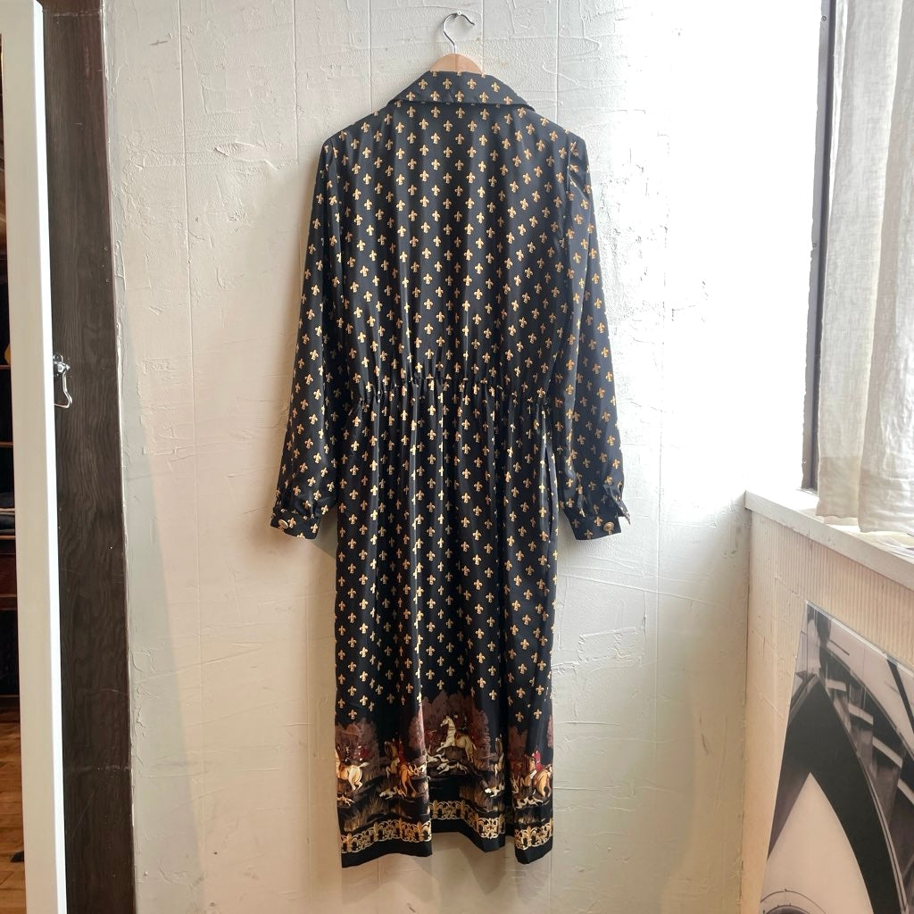 【古着】80s ヴィンテージ フルール・ド・リスパターン ワンピース レディース ホース柄